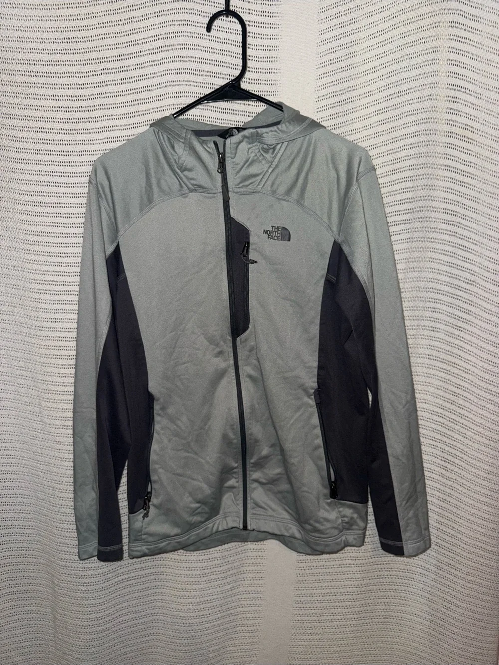 The North Face Men's Light Gray and Black Windbreaker Hoodie
